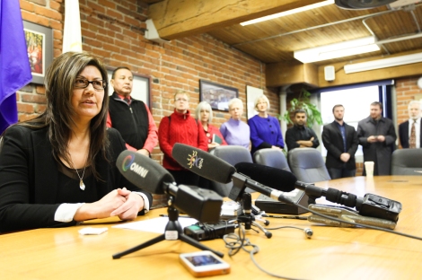 Brenda Sayers, elected councillor of Hupacasath First Nation, talks about her band's injunction lawsuit against the China-Canada investment deal. Photo by David P. Ball